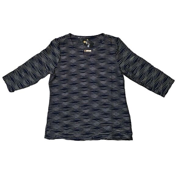 JM Collection Jacquard Metallic Top Intrepid Blue Combo M - Picture 2 of 5